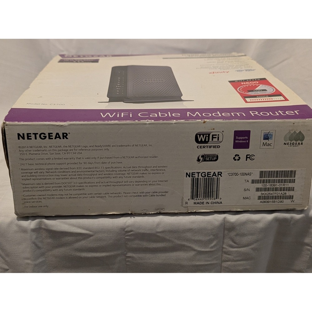 Netgear N600 WiFi Cable Modem‎ Router C3700 Black Docsis 3.0 - No Ethernet Cable - Picture 4 of 4